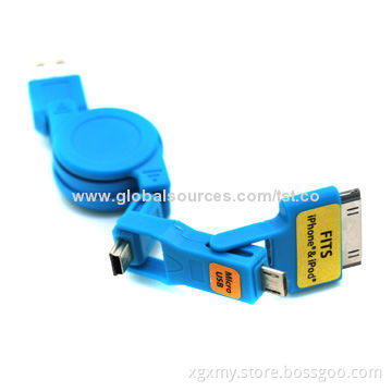 Multifunctional 3 in 1 charge cable for iPhone 4/4s/Mini USB/Micro USB